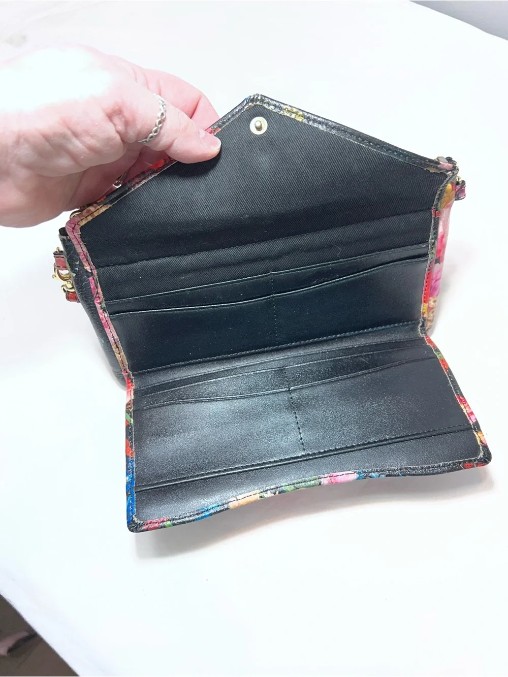 Lodis leather black floral wallet wristlet blush